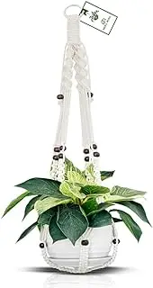 BERA ROSA Macrame Plant Hanger Indoor Outdoor Hanging Planter with Wood Beads Hanging Plant Holder Stand Flower Pots Decorative Bohemian Boho Home Decor POTS NOT Included (Withe with Black Beads)