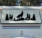 Howling Wolf Forest Scene V1 - Camping RV Travel Trailer Graphics - Die Cut