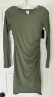 MELROSE AND MARKET Long Sleeve Side Ruched Dress In Green Sorrel Size XS NWT