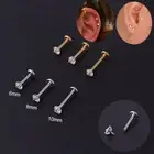 2PCS Stainless Steel Piercing Traguss Stud Crystal Labret Small Ear Stud Helix C