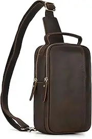 [LUUFAN] Genuine Leather Sling Bag Men Chest Crossbody Bag Shoulder for Casual Sports Hiking Running Travel, Dark Brown, Free size