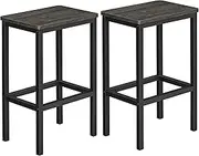 Vasagle Bar Stools, Set of 2 Bar Chairs, Kitchen Breakfast Bar Stools with Footrest, Industrial in Living Room, Party Room, Charcoal Gray and Black
