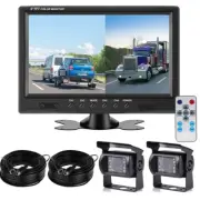 9" Quad Split Monitor Screen +2X Rear View Backup Camera System For Bus Truck RV