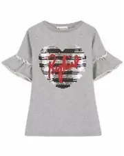 NWT Sonia Rykiel girls grey sweatshirt dress with sequin red heart logo 10-12y