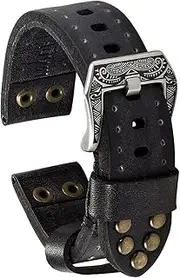 [OVARIA] Handmade Vintage Leather Watchbands Red/Yellow Blue Watch Strap Band Fit For Panerai Belt Carved Buckle18 20 22 24mm(20mm,Black)
