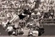 Pittsburgh Steelers Chuck Hinton in action slapping Green Bay Pack- Old Photo