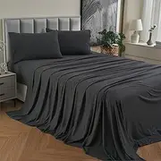 King Jersey Sheet Set Cotton Sheets King Bed Ultra Soft Comfy All Season Stretchy t Shirt Jersey Fitted Sheet Set(Charcoal Marle, King)