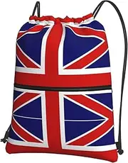 EdWal English Flag Print Drawstring Backpack Gym Bags Sports Bags With Zipper Pocket For Travel Beach, Black, One Size