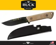 Buck Knives 104 Camp Fixed Blade Knife 5160 Steel Micarta Handle Leather Sheath