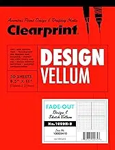 Clearprint 1000H Design Vellum Pad with Printed Fade-Out 8x8 Grid, 16 lb., 100% Cotton, 8-1/2 x 11 Inches, 50 Sheets, Translucent White (10002410)