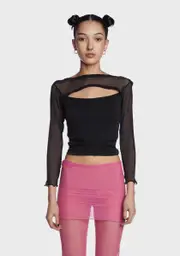 [ZEMETA] Mukmul Mesh Ruffle Tie Top