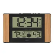 11" Oak Digital Atomic Desk Wall Clock Indoor Outdoor 300 ft Wireless Sensor