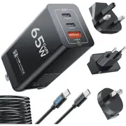 HEYMIX Travel GaN Charger, 65W USB C Wall Charger, 60W/45W/30W/25W/20W USBC Fast Travel Charger with EU/US/UK/AU Adapter