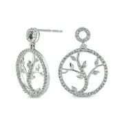 0.25 CT. T.W. Diamond Vine Cut-Out Circle Drop Earrings in 10K White Gold