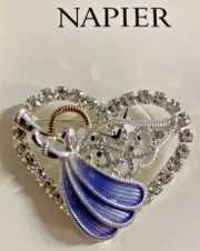 New in Box with tag - Napier Silver Tone Angel Heart Brooch