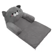 (Grey 2 Layer)Kids Couch Toddler Chair Plush Cute Cat Fold Out Floor Seating