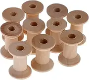 LuDa 10 Pieces Wooden Empty Thread Spools Reels Bobbin for Sewing Ribbons Mini