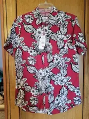 NWT! Mens Medium Ditch Plains 100% Cotton Red Floral Hawaiian Button Shirt