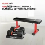 Powertrain Gen2 Pro 50KG Adjustable Dumbbell Set with Flat Bench