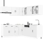 11 Piece Lucca Kitchen Cabinet Set in White Engineered Wood - Elegant Design with Ample Storage Space, Adjustable Feet, Easy Maintenance & Durable Material