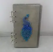 PEACOCK Blank Lined Journal Dream Diary Planner Refillable A6 Blue Gray Resin