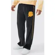 Mens Black Straight Leg Varsity Velour Jogger