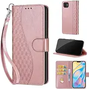 SATURCASE Case for Apple iPhone 12/12 Pro, S-Cube PU Leather Flip Magnet Wallet Stand Card Slots Hand Strap Protective Cover for Apple iPhone 12/12 Pro (BL-Rose Gold)
