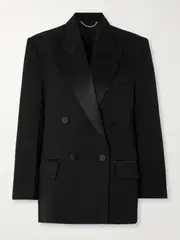[Victoria Beckham] Victoria Beckham - Double-breasted Satin-trimmed Twill Blazer - Black - UK 10 UK 10 Black