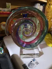 MURANO GLASS HAND BLOWN LATTICINO SWIRL VINTAGE MULTI COLOR RARE 8'' UNIQUE ART