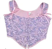 [generic] Retro Jacquard Pink Blue Bodice Fabric Crop Cami Fishboned Corset for dress