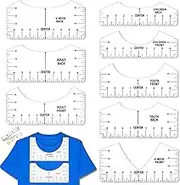 9pcs Set with Soft Tape Measure T-Shirt Ruler,Round Neck and V-Neck T-Shirt Front and Back hot Press Transfer Printed PVC,PVC Drawing Template Tool for Centered Designs