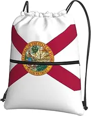 EdWal Florida State Flag Print Drawstring Backpack Gym Bags Sports Bags With Zipper Pocket For Travel Beach, Black, One Size