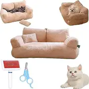DENGWANG Calming Pet Sofa, Fluffy Plush Pet Sofa, Memory Foam Removable Washable Plush Pet Sofa Bed, Slicier Calming Pet Sofa for Medium Small Dogs ＆Cats (Large, Beige)