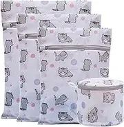Xducom Mesh Laundry Bags,Set of 4 Delicate Laundry Bag for Washing Machine,Clothing Washing Bags with cat Prints,Garment Bags for Laundry,Lingerie Bag,Travel Storage Organize Bag (CAT)
