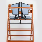 Universal Highchair Seat Cushion and Belt System Set, 6 Pieces, Blue Padding, 5-Point Harness in Black, Children's Wooden High Chair Complete Set with Seat Cover, Safety Belt, Belt Pads, Crotch Strap