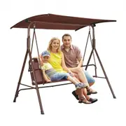 VEVOR 3-Person Patio Swing Chair, Outdoor Patio Swing with Adjustable Canopy, Porch Swing with Armrests, Teslin Fabric and Alloy Steel Frame, for Balc