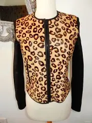 THEORY ELKA LEATHER CALF HAIR LEOPARD PRINT JACKET COAT NWT PETITE $1425