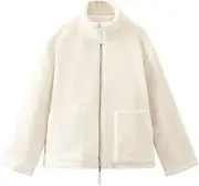 [Generic] Women's Sherpa Fleece Jacket, Zip Up Winter Coat with Pockets, Oversized Casual Outerwear, Cream