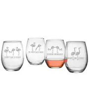 Susquehanna Glass Set of 4 Flocking Ridiculous Assortment Stemless Wine