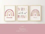 Personalised Rainbow nursery print, sisters quote print, girl bedroom wall art