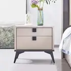 Bedside Table with 2 Storage Drawers MDF Combination of Champagne and Black Colo