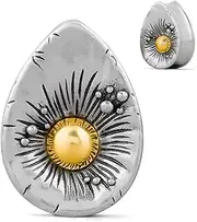 [ERKUOO] 2g 0g 00g-1" Sterling Silver & Brass Sunburst Ear Expander Teardrop Double Flared Tunnels Ear Plug Gauges Unique Geometric Design Ear Gauge Women Piercing Jewelry