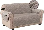Smarcute Thick Velvet Sofa Cover Soft Couch Cover for 2 Cushion Sofa Slipcover Washable Furniture Protector for Dogs with Non-Slip Elastic Straps（2 Seater,Taupe