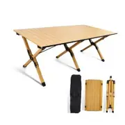Folding Camping Table, Lightweight Roll-Up Table Aluminum Low 45.2in Log Color