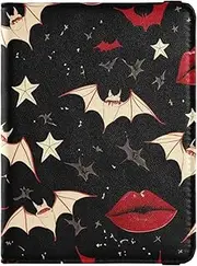 [Amooorous] Gothic Style Darkness Red Lips Leather decorative passport holder for travel women Vaccine Case Protector Cover Cute Passport Book Lightweight, Gothic style darkness red lips, 1 size