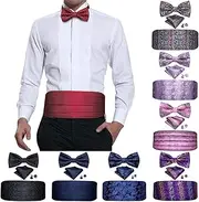 [NANZANG] mdlian Men's Cummerbunds Silk Floral Bow Tie Set Pocket Square Cufflink Formal Tuxedo Suit Accessories (Color : D, Size : 1)