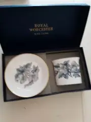 Royal Worcester Bone China cigarette/toothpick holder and coaster set NIB