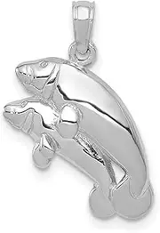 [JewelryWeb] 14ct White Gold Double Manatee Pendant Necklace 19x18mm Wide