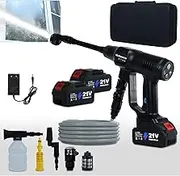 Huhomco Wireless 200 Bar/2900PSI Pressure Washer with 6-in-1 Nozzle, 2 x 4.0 Ah Battery, Handheld Car Wash Gun for Car Cleaning and Garden Watering, Portable Storage Bag