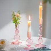 Glass Candlestick Holders Set: 3PCS Pink Candle Holder Taper Candle Holders Bulk